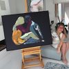 Sarah Jane Artist Completes Body Bloom Vii A Modern Black Canvas Painting Of A Couple Kissing