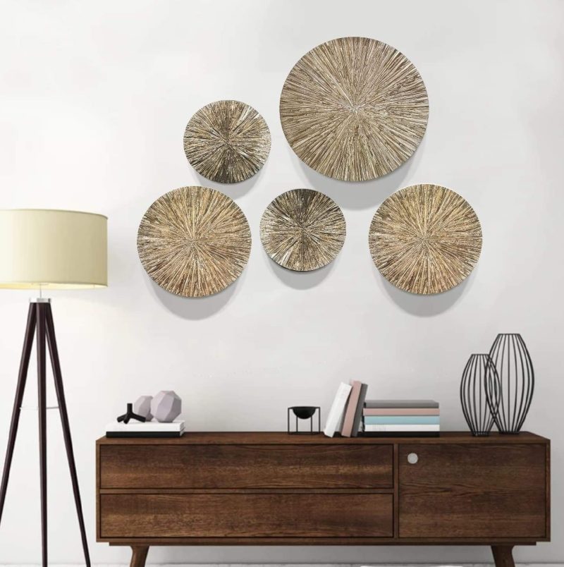 Golden Circles – set of 5 gold artworks