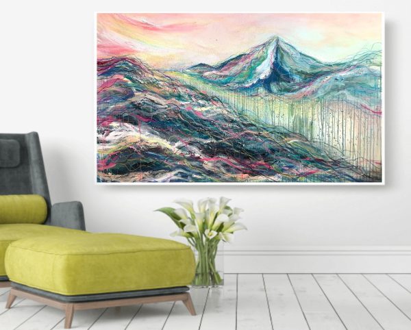 Sydney Artist Leni Kae Light Over Heart’s Horizon Interior Design Living Room Abstract Landscape Pink And Blue