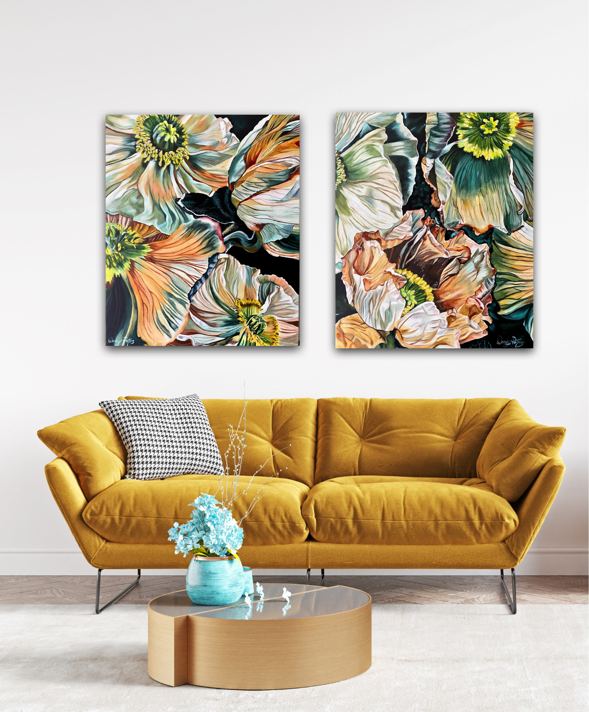 Chartreuse I & Ii Oil Dyptich Wendy Peters