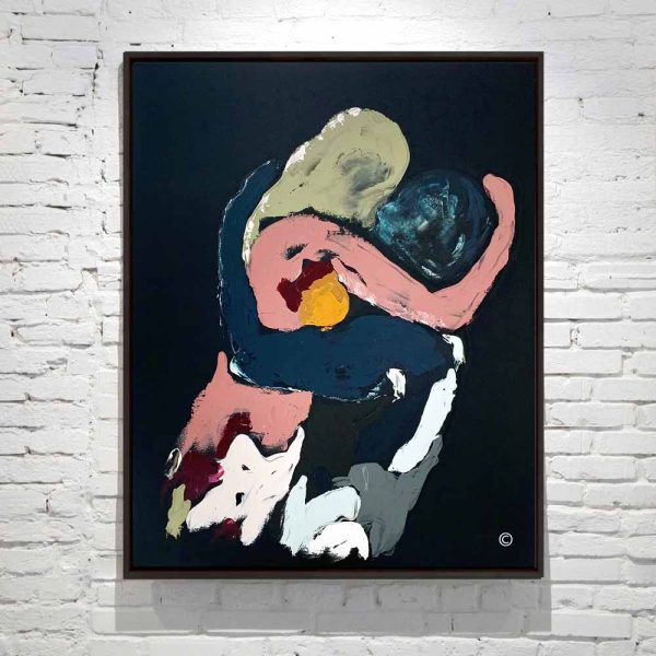 Black Canvas Painting Figurative Couple Passionately Kissing Colourful Titled Body Bloom Ix Artist Sarah Jane