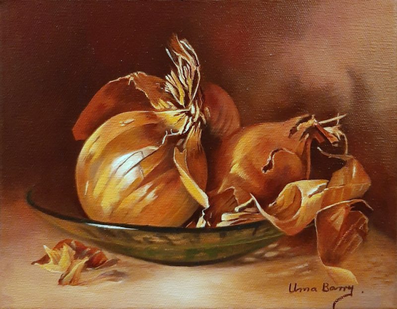 Onions on green glass