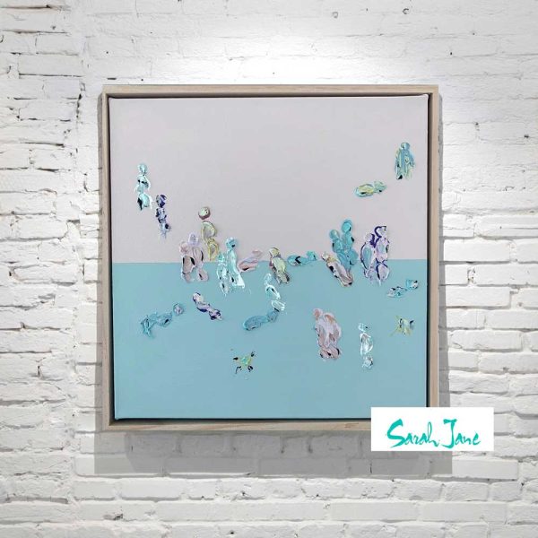 Mini Abstract Painting Framed People At Beach Sunset We Are One Xi Sarah Jane Artist