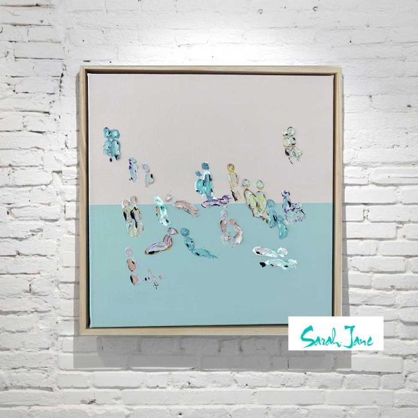 Mini Abstract Painting Framed People At Beach Sunset We Are One Xii Sarah Jane Artist