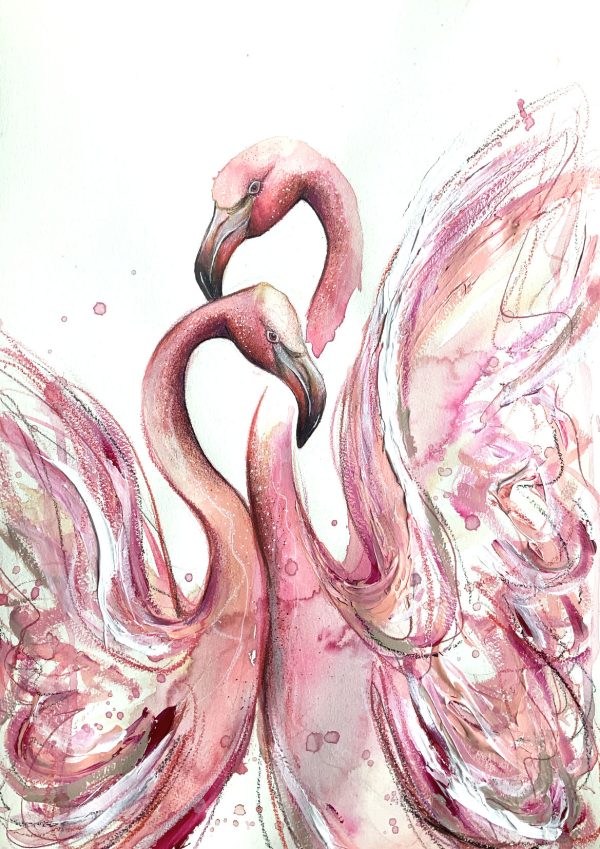 Sydney Artist Leni Kae Pink Flamingo Love Watercolour Art