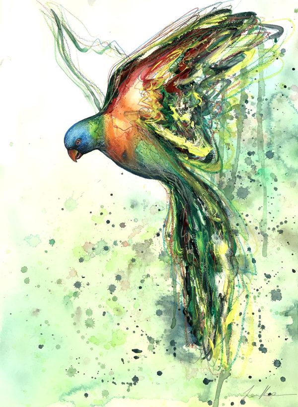 Sydney Artist Leni Kae Rainbow Lorrikeet Spirit Watercolour On Paper Art