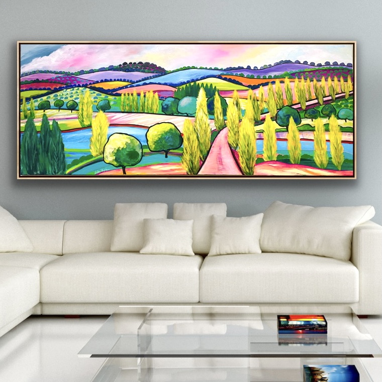 Poplars, Pink Roads and Sunshine – Framed