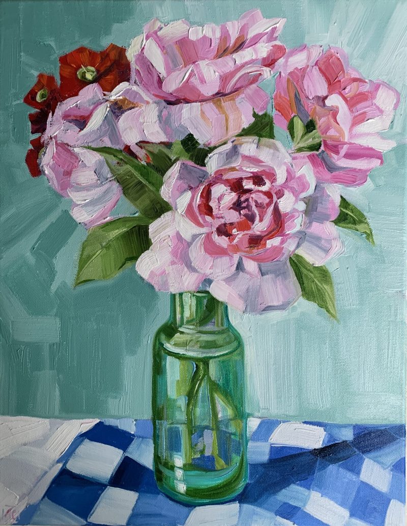 Peonies and Gum Blossom on Checks