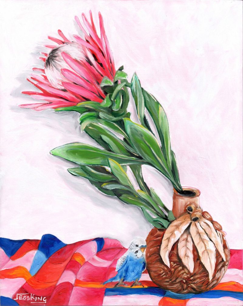 Protea, Budgie and Wartook Vase