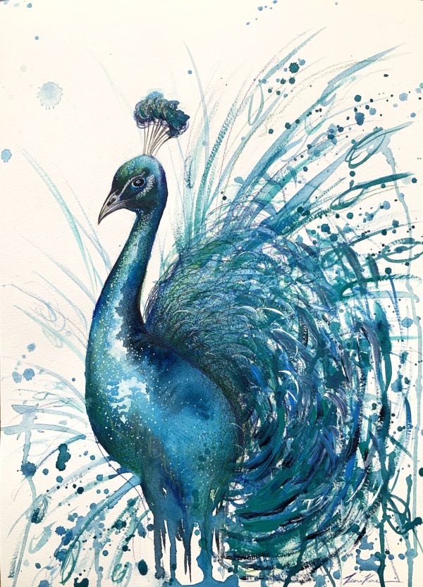 Sydney Artist Leni Kae Peacock Awakening Watercolour Animal Spirit Art A3