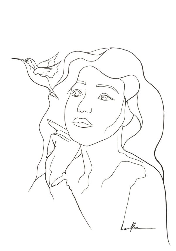 Sydney Artist Leni Kae Wish Upon A Hummingbird Line Art Drawing Original Copyright