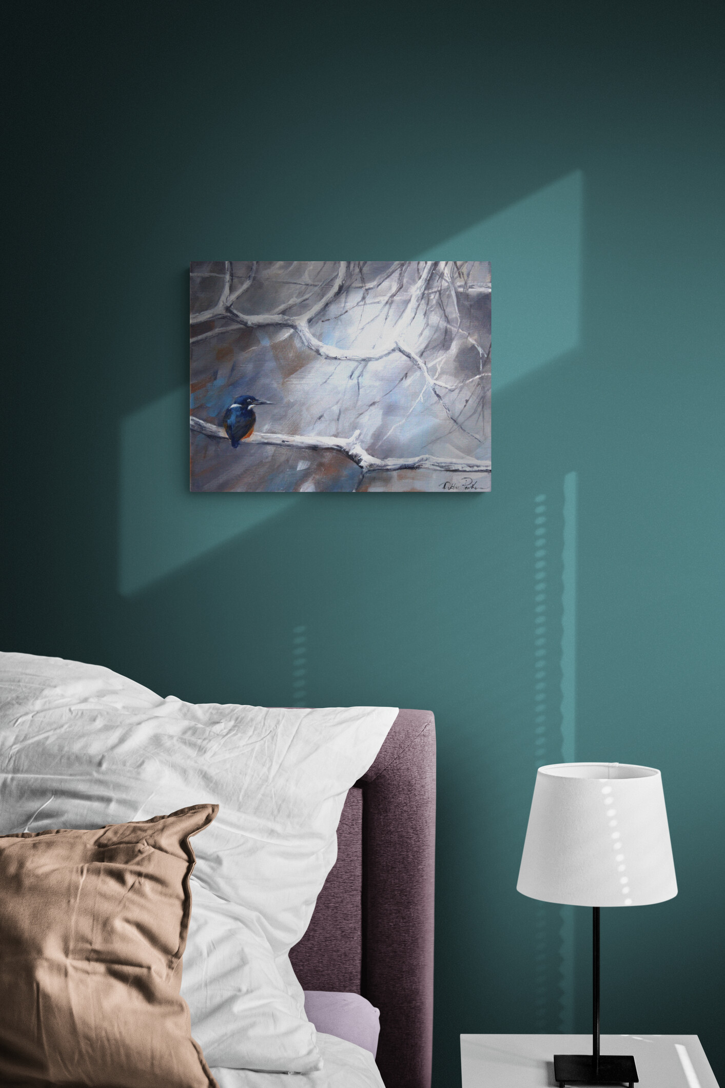 Bed And Lamp Illuminated With Natural Light