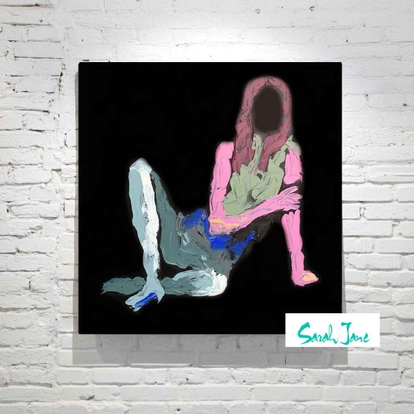 Black Canvas Painting Figurative Dynamic Woman Vibrant Colours Titled Body Bloom Xvi Sarah Jane Artist