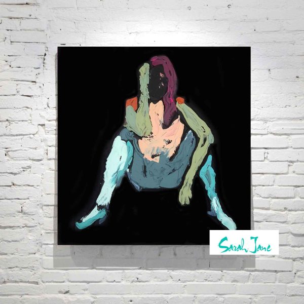 Black Canvas Painting Figurative Enigmatic Woman Vibrant Colours Titled Body Bloom Xiii Sarah Jane Artist