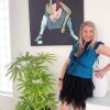 Adelaide Artist Sarah Jane Next To Enigmatic Woman Painting Black Canvas Body Bloom Xiii