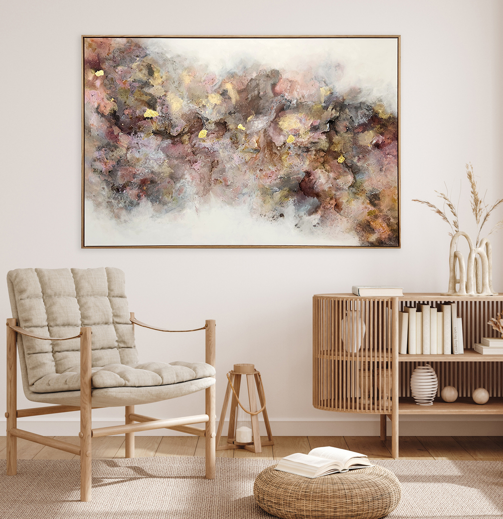 Home Interior Mockup, Living Room In Pastel Colors With Wooden Furniture