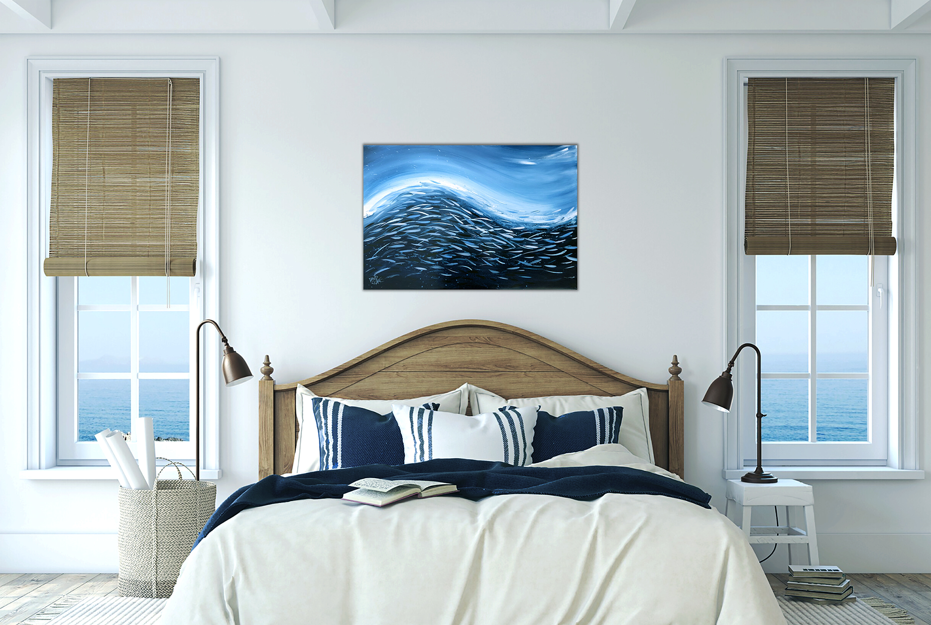 Fish Wave In Dark Blue Mock Lr