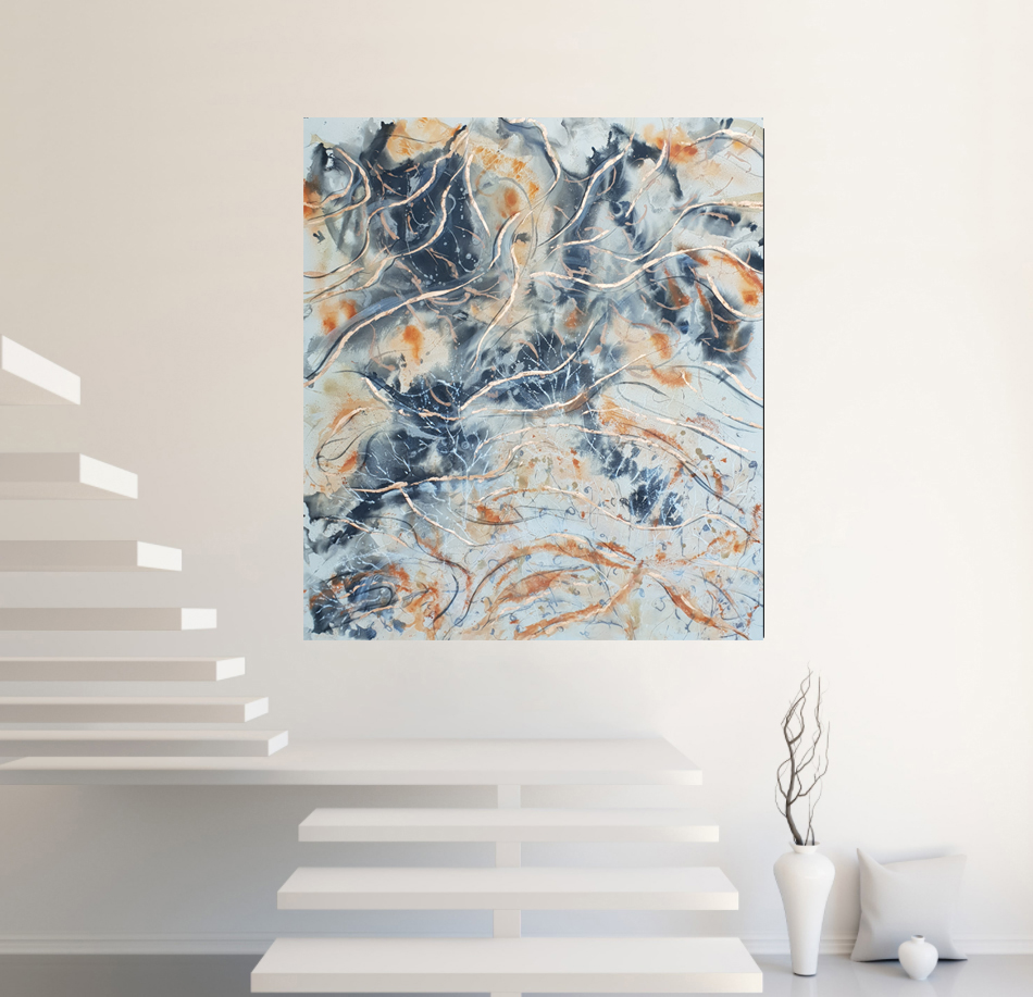 Teal, Aqua Blue, Ebony Black & Rose Gold Marble Agate Art Print by