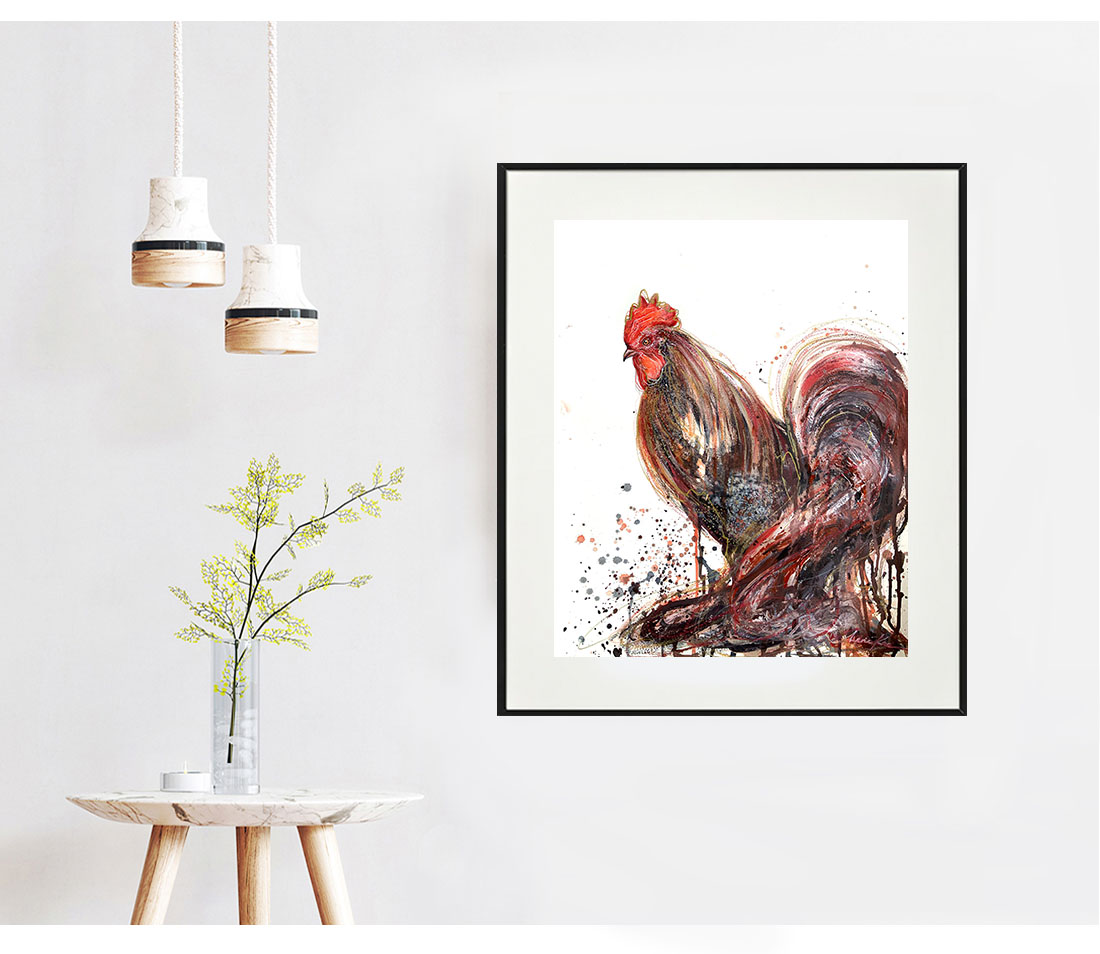 Sydney Artist Leni Kae Rooster Art Living Room Interior Design Bird Painting Art Sm