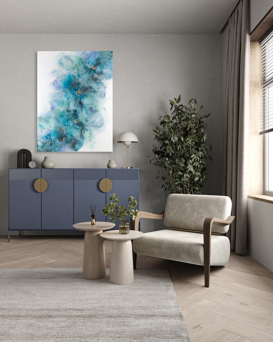 Concept Of Livingroom Australian Minimalism Interior Design With Brown Floor And Window. Creative Carpet, Lamp And Furniture. 3d Rendering. High Quality 3d Illustration