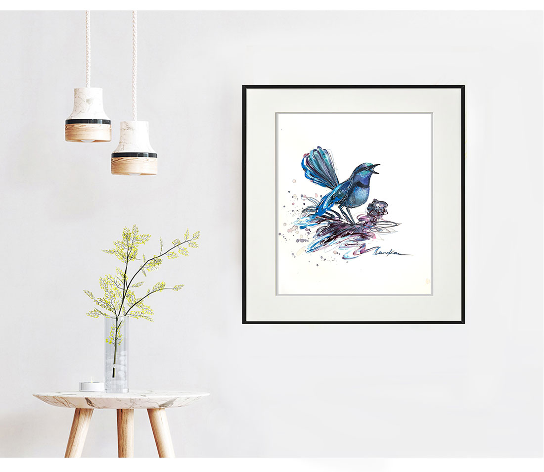 Sydney Artist Leni Kae Fairywren2 Living Room Interior Design Bird Painting Art Sm