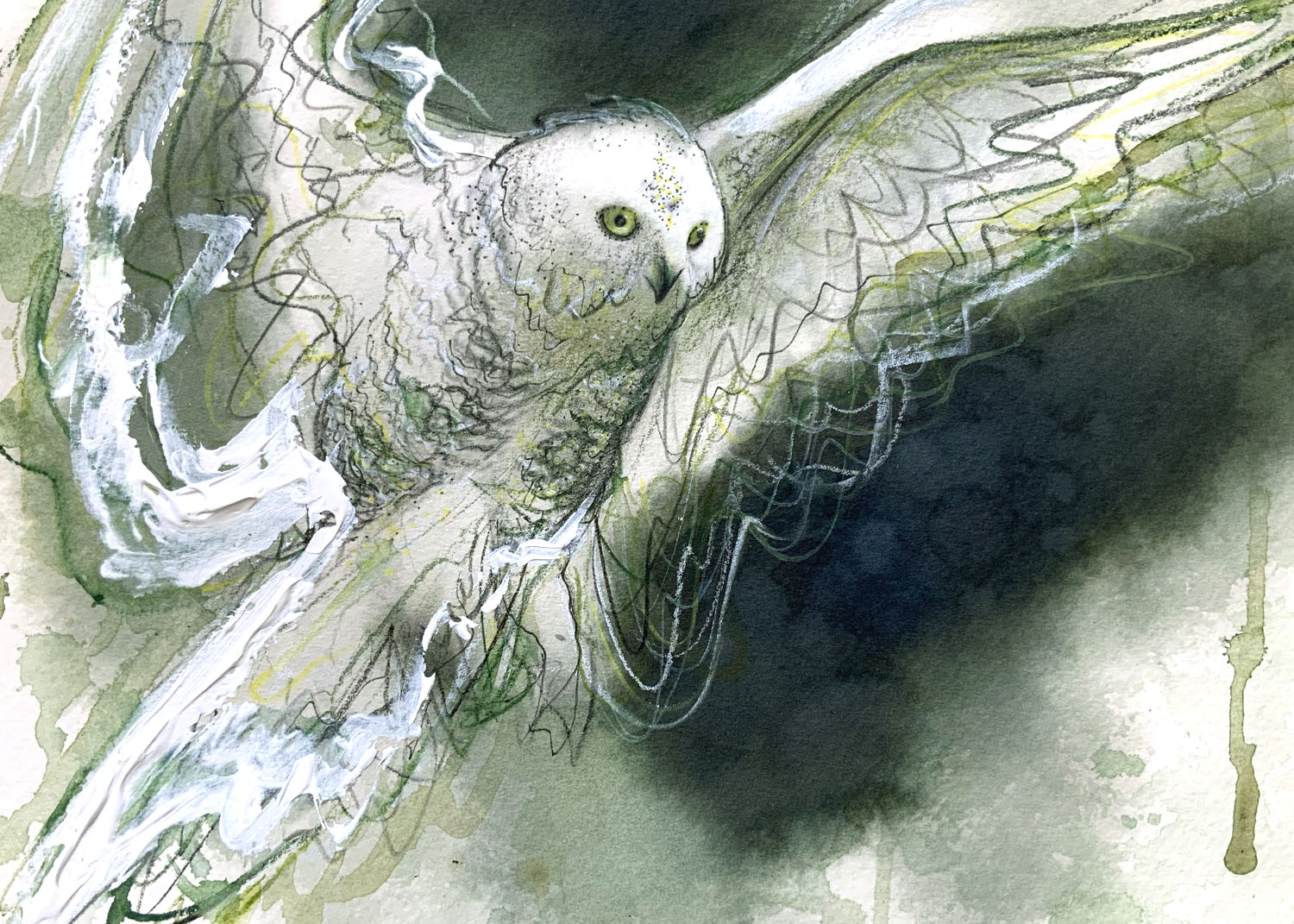 Sydney Artist Leni Kae Owl Spirit Calling Closeup Animal Totem Art