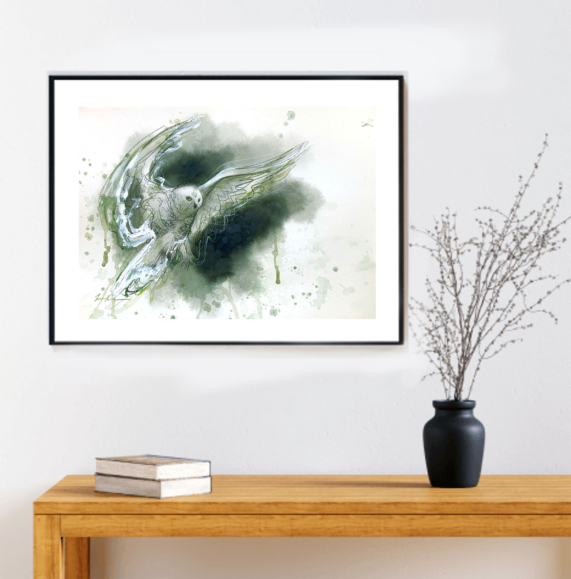 Sydney Artist Leni Kae Owl Spirit Calling Framed Interior Design Example