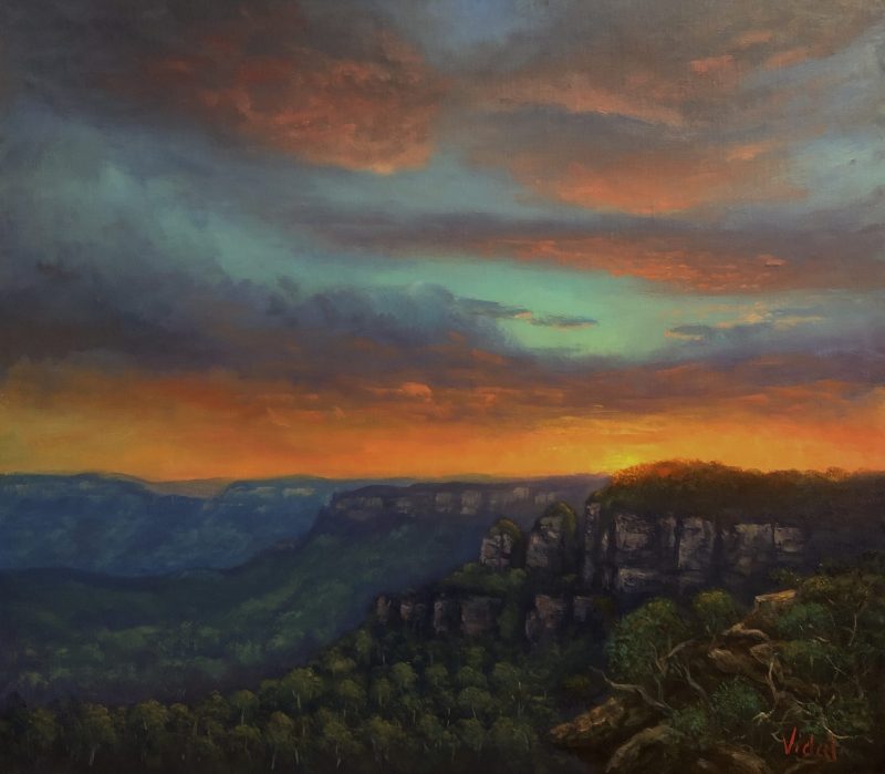 Sunset on the Three Sisters, as seen from Leura