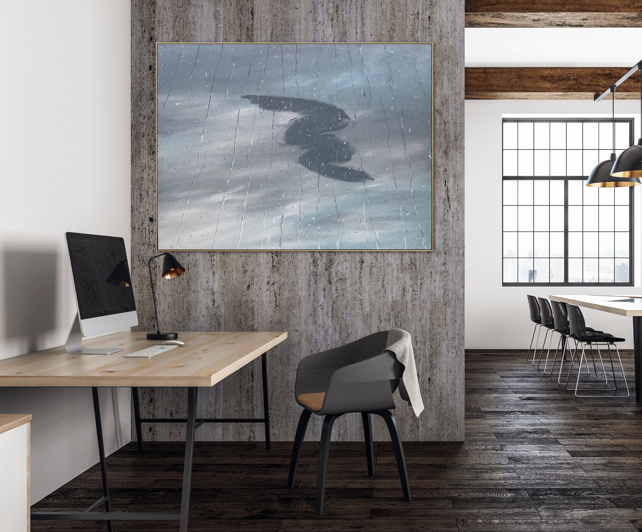 Alanah Jarvis Pluviophile Office Interior Rain Painting