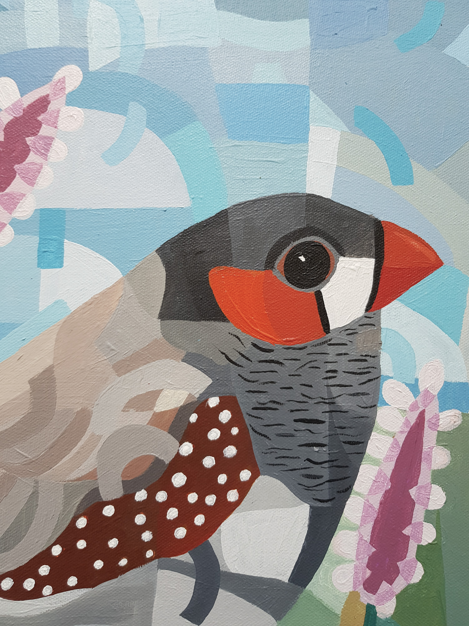 Finch And Mulla Mulla By Nicola Cowie Acrylic