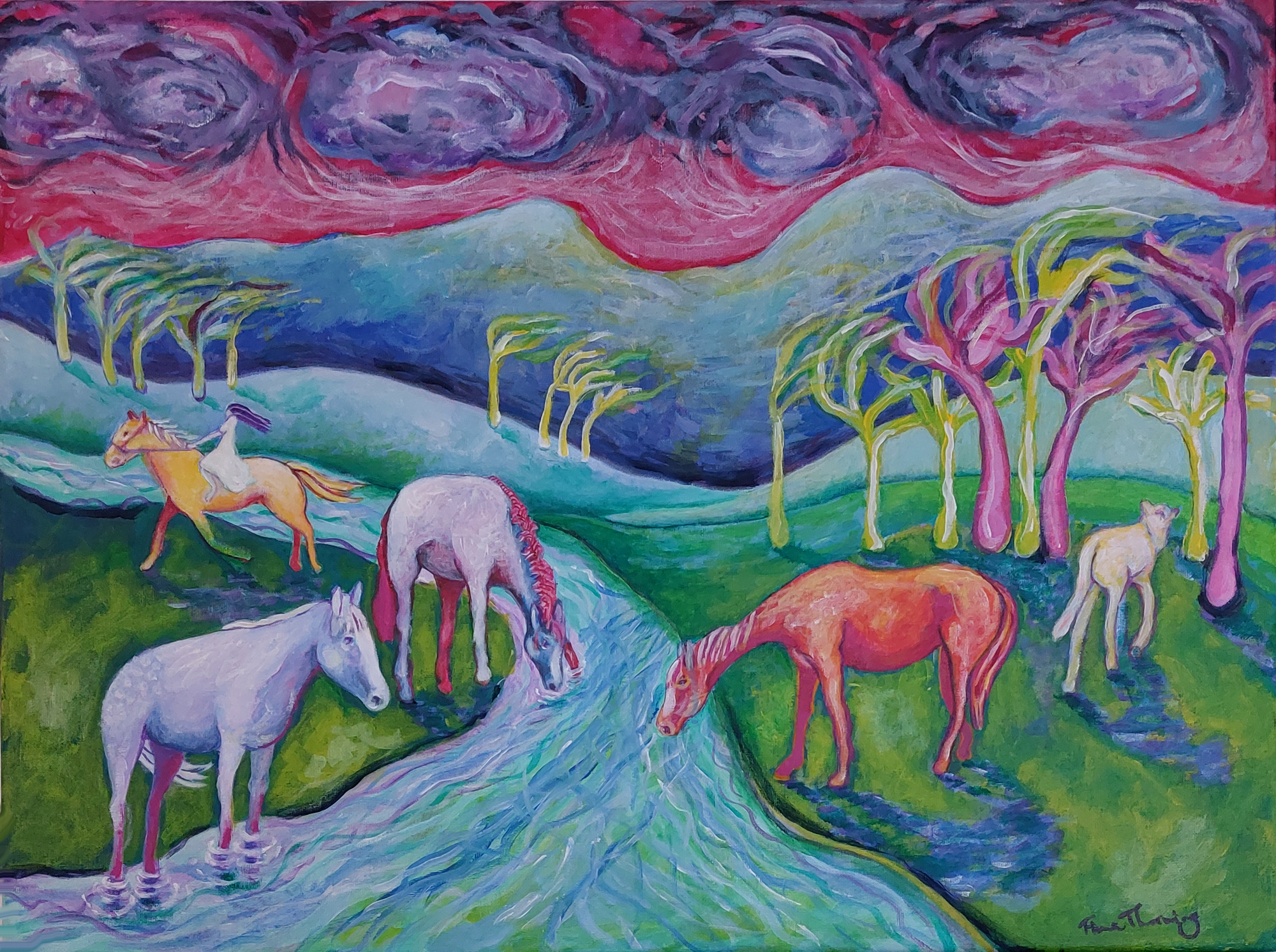 Fiona Thorning She Wants To Run Away Acrylic On Canvas 61cmw 46cmh 1.5cmd Unframed