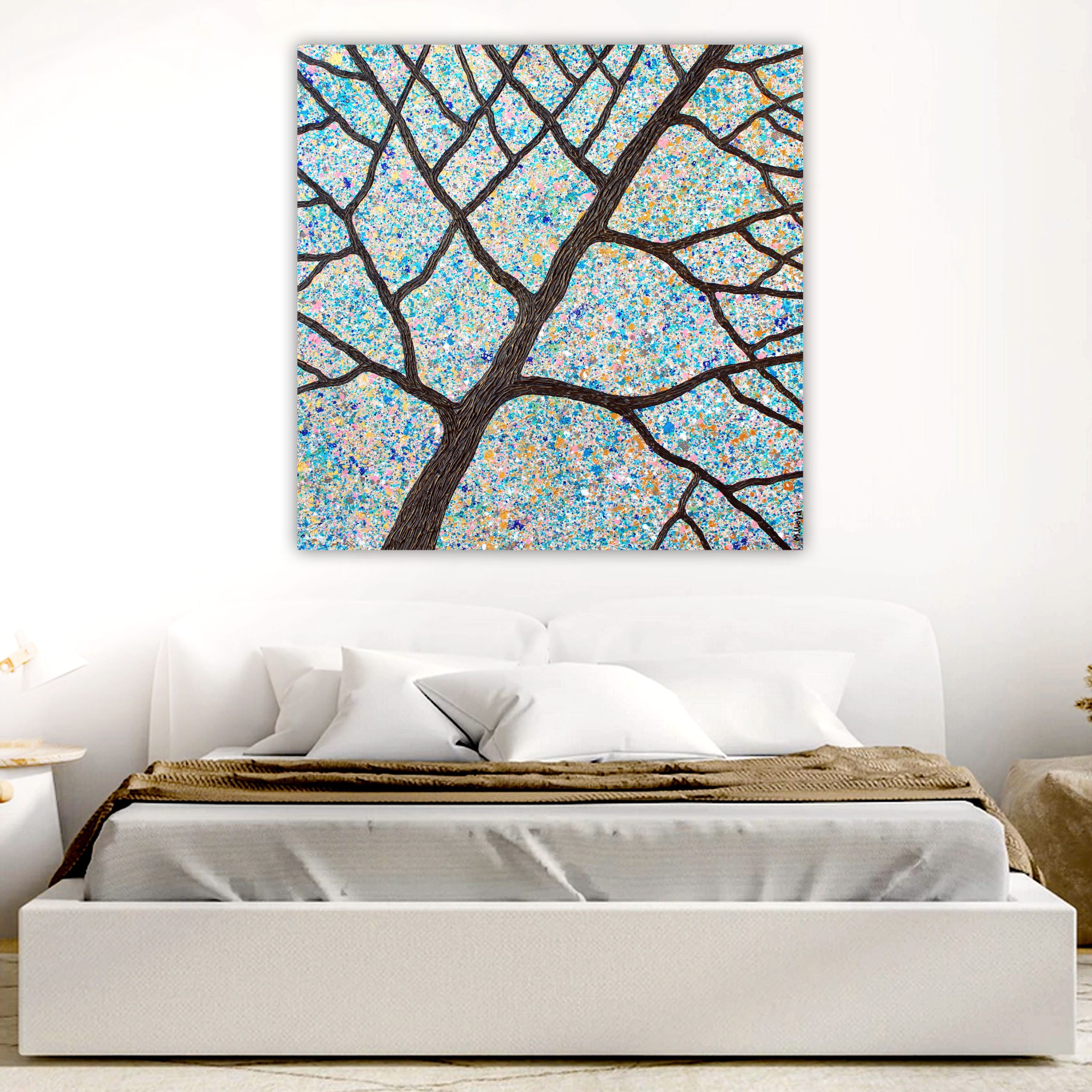 Bedroom 1 Rustic Coastal Farm Tree Textured Abstract Impasto Miranda Lloyd