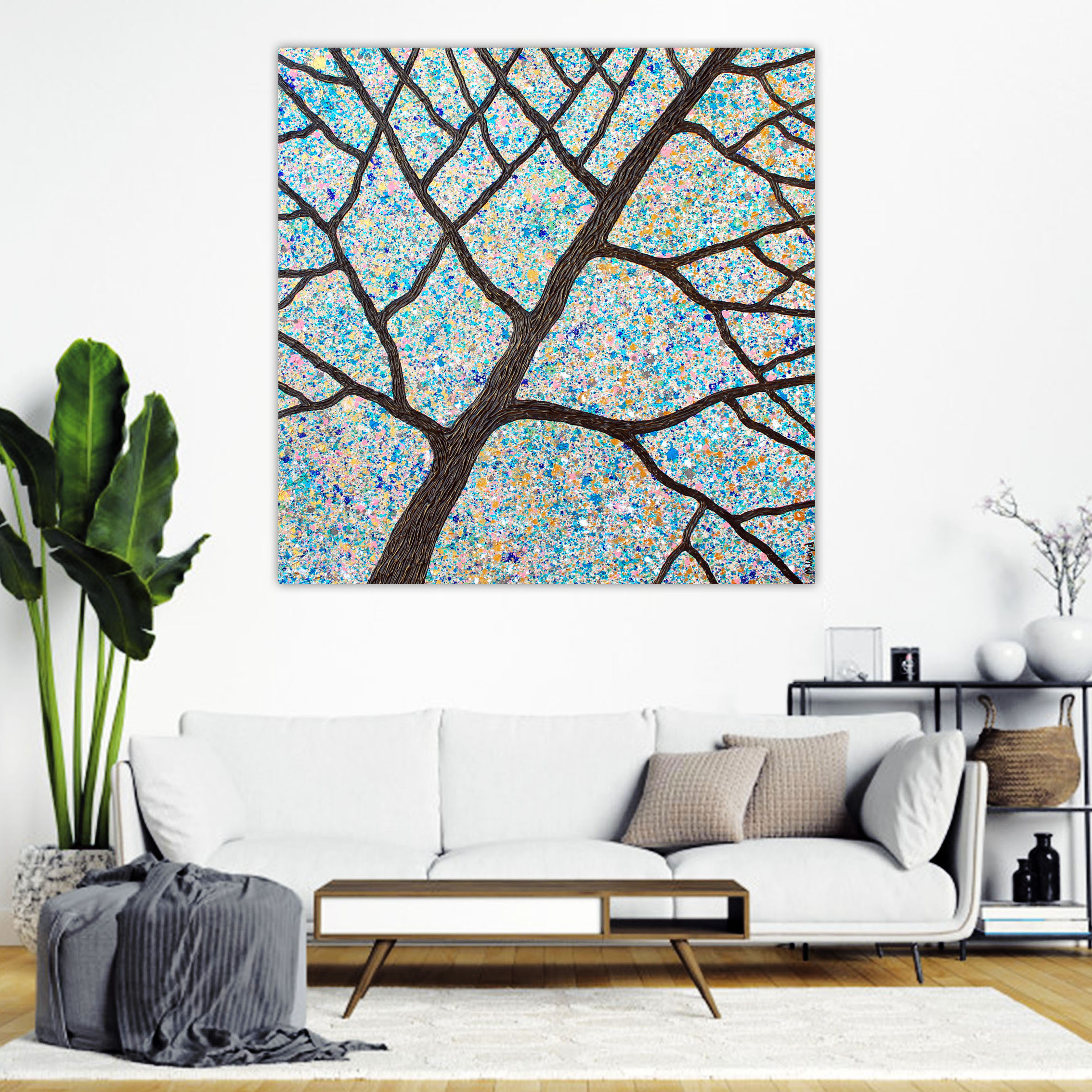 Lounge 2 Rustic Coastal Farm Tree Textured Abstract Impasto Miranda Lloyd