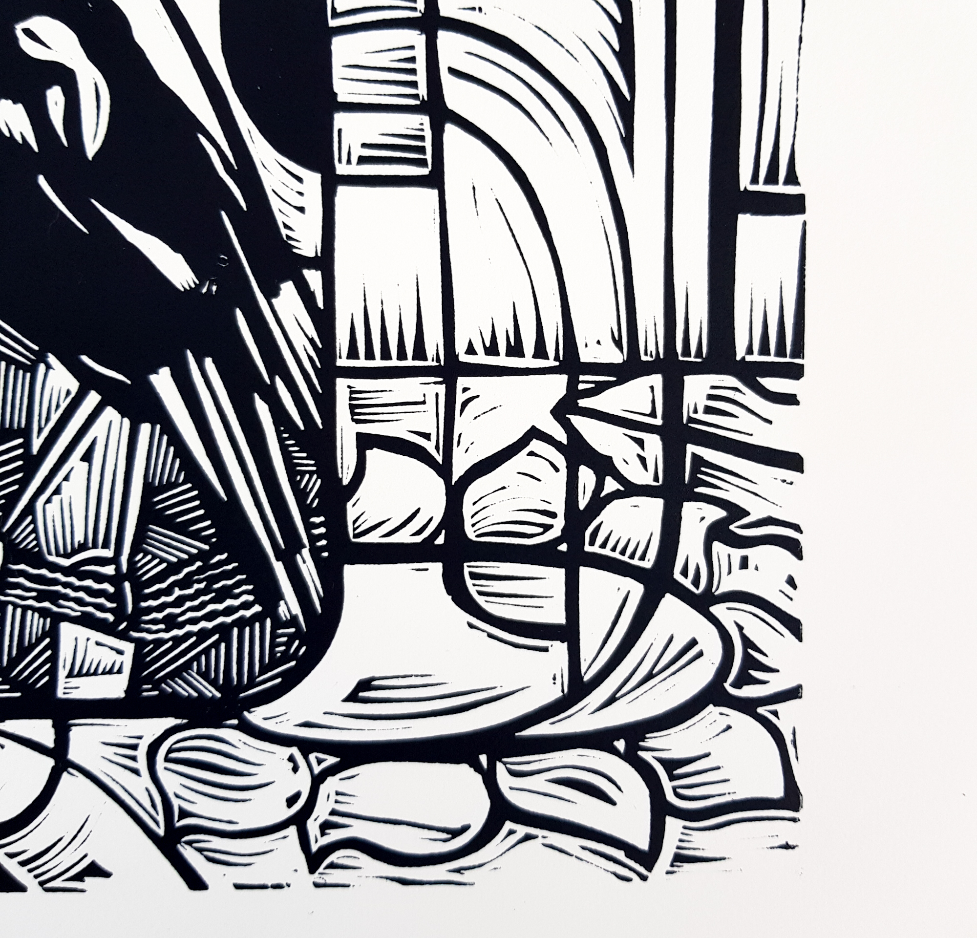 Magpie Vase By Nicola Cowie Linocut