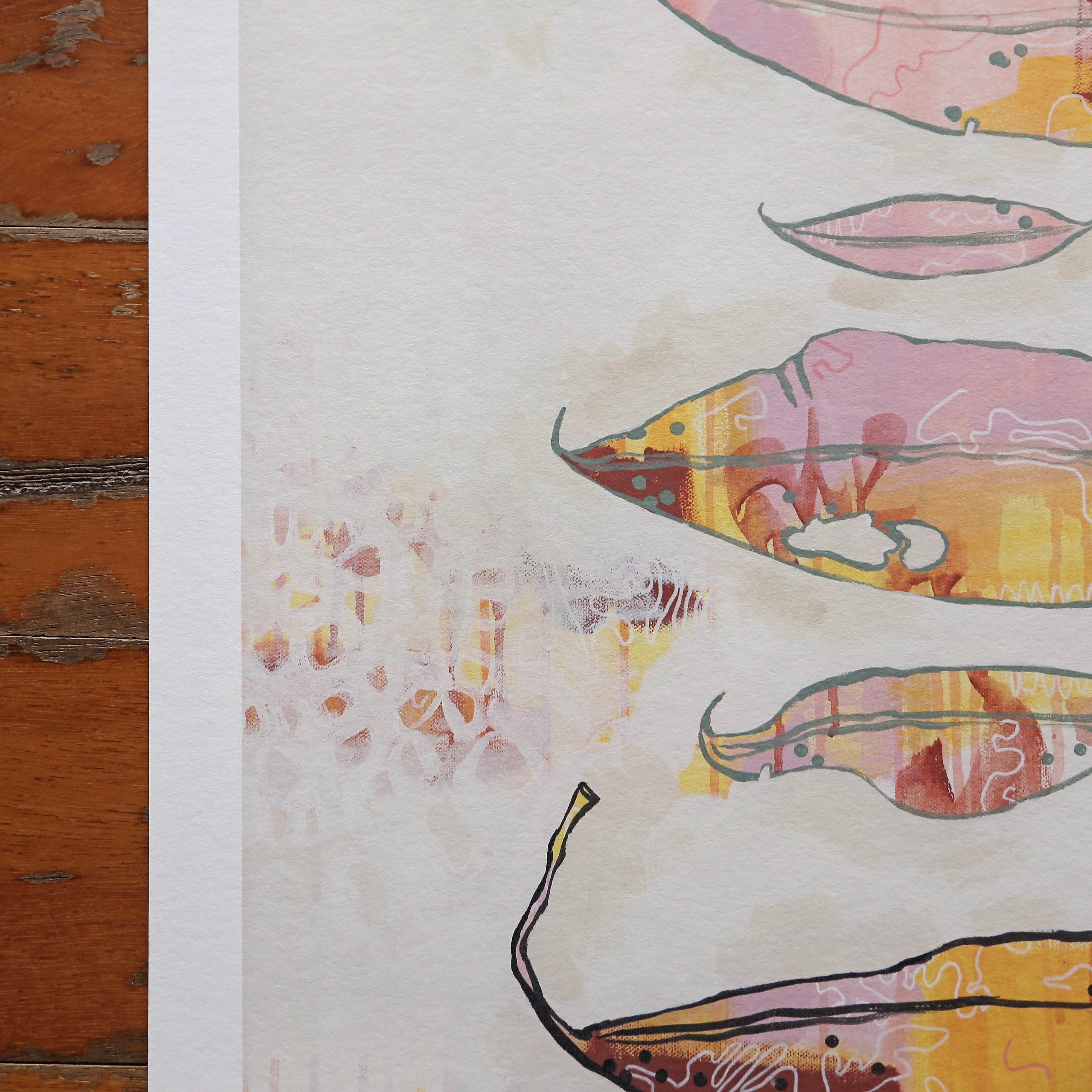 02 Gum Leaf Story Smith And Brooks Art Smith & Brooks Brisbane Artist Buy Art For Your Home Australian Artist Contemporary Australian Art Banksia Art Yellow And Red Art