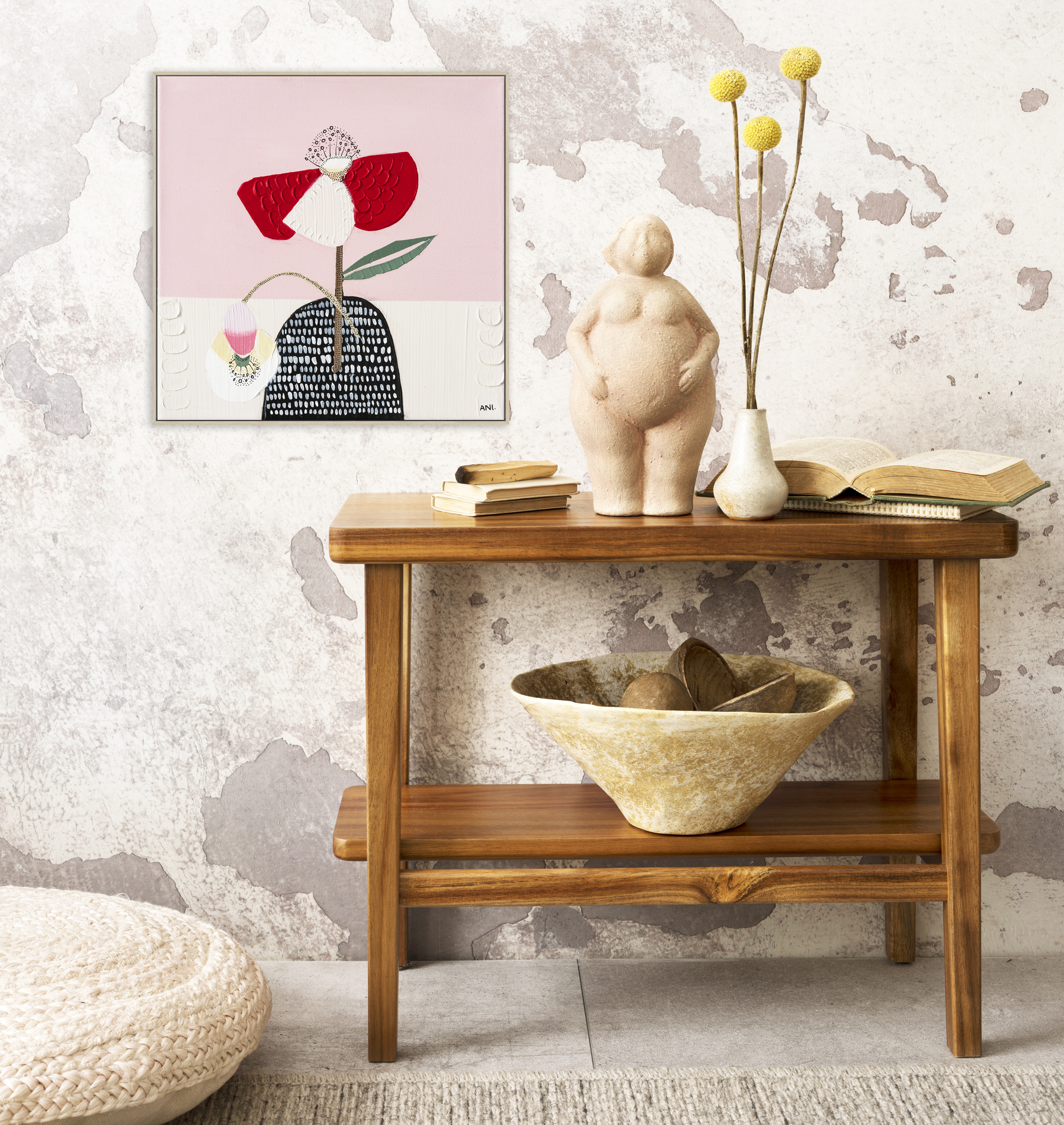 Minimalist Composition Of Ethnic Living Room Interior With Copy