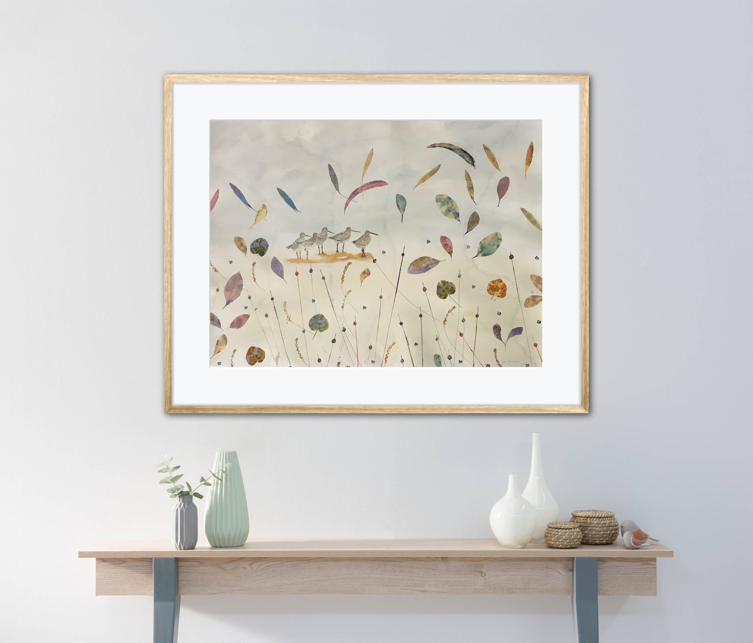 Lyn Graham Wetlands Bar Tailed Godwits Watercolour On Cotton Rag Paper 76.5 X 55.5 Sideboard