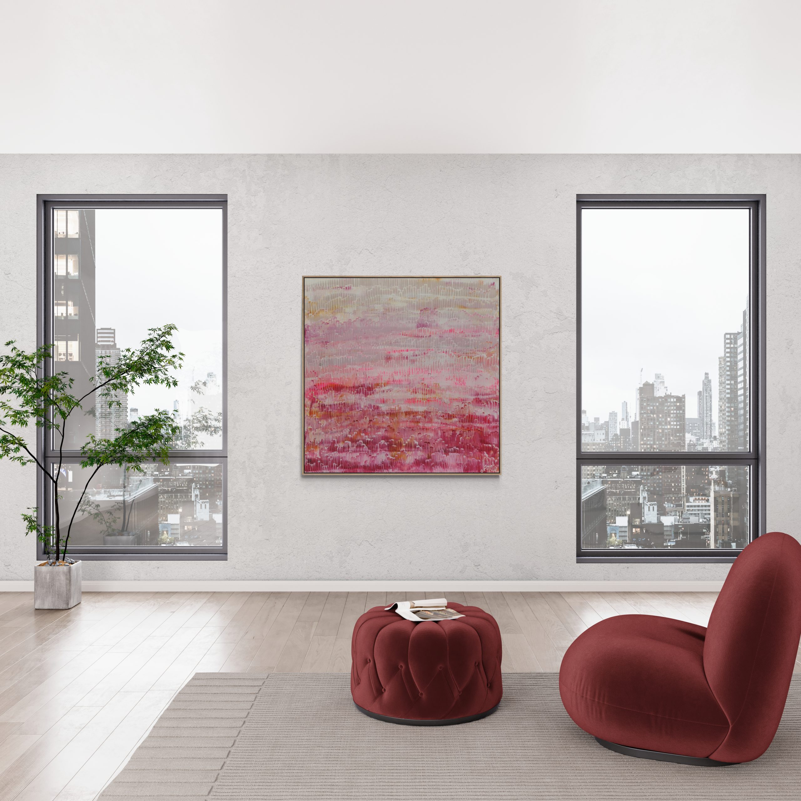 Highrise Living Room With City Views