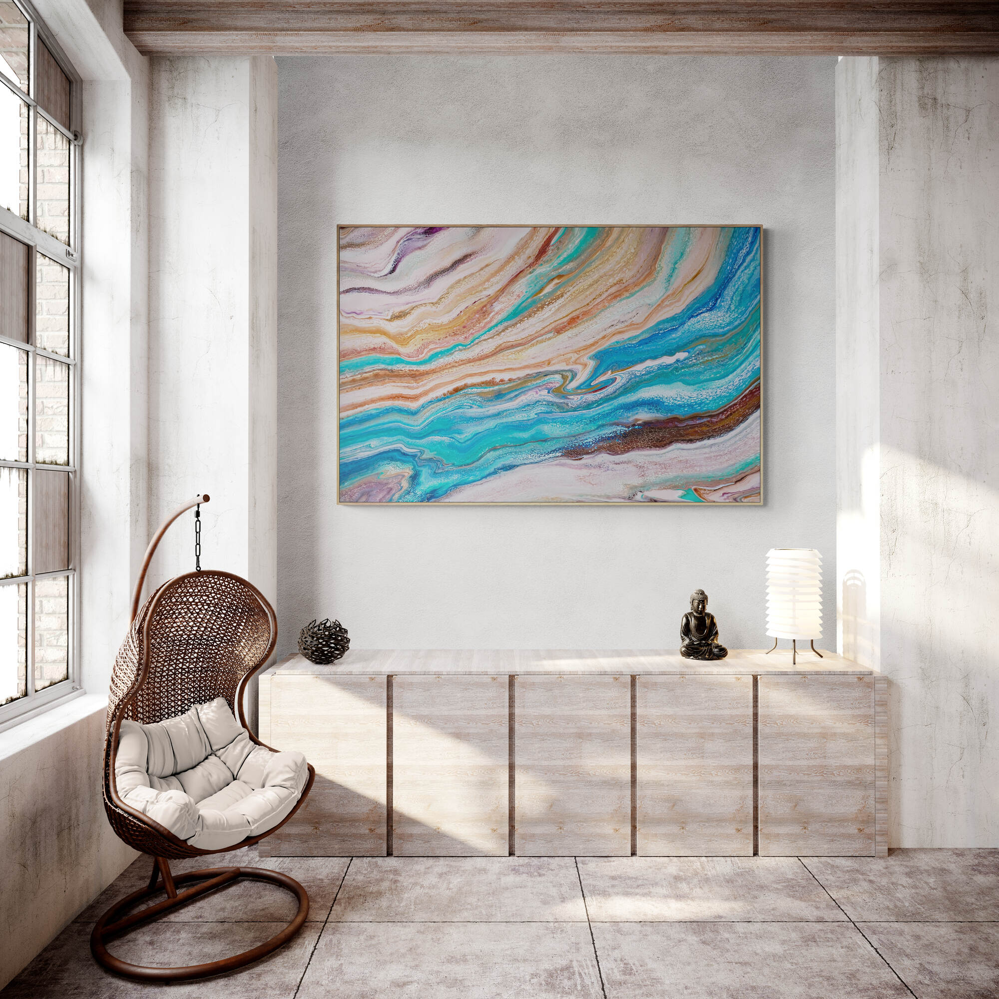 Hanging Egg Chair And Wooden Cabinet (3)