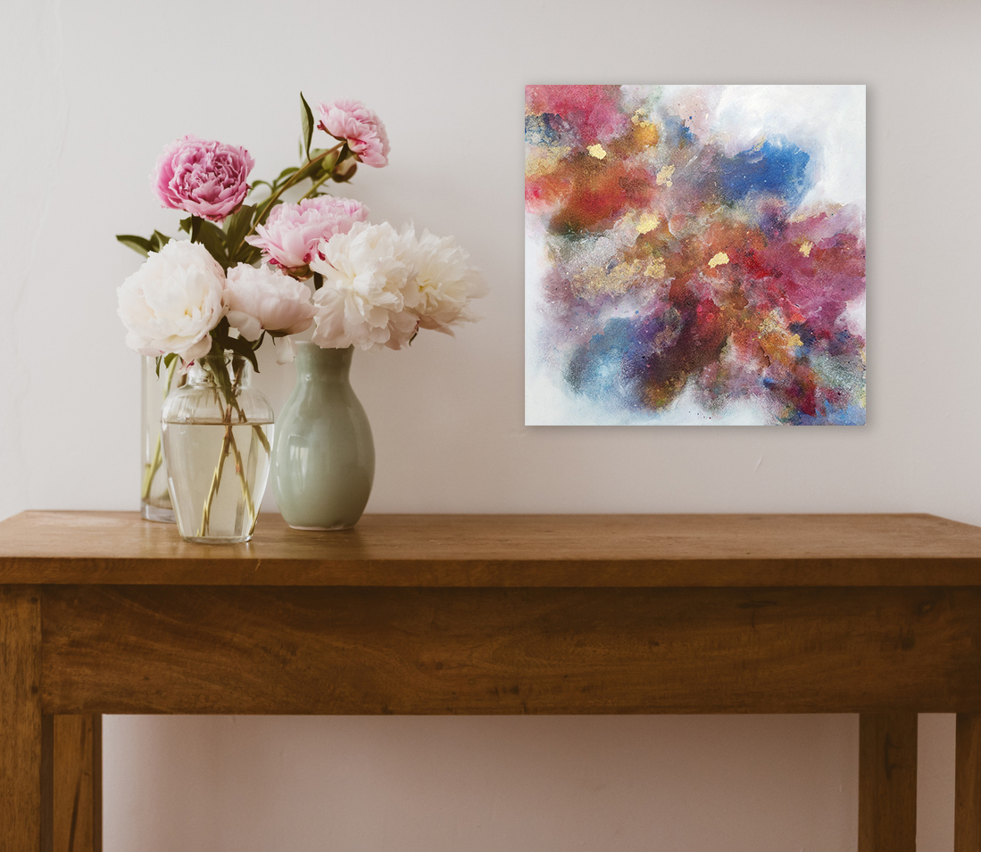 Pink And White Peonies In Vases On Wooden Side Table