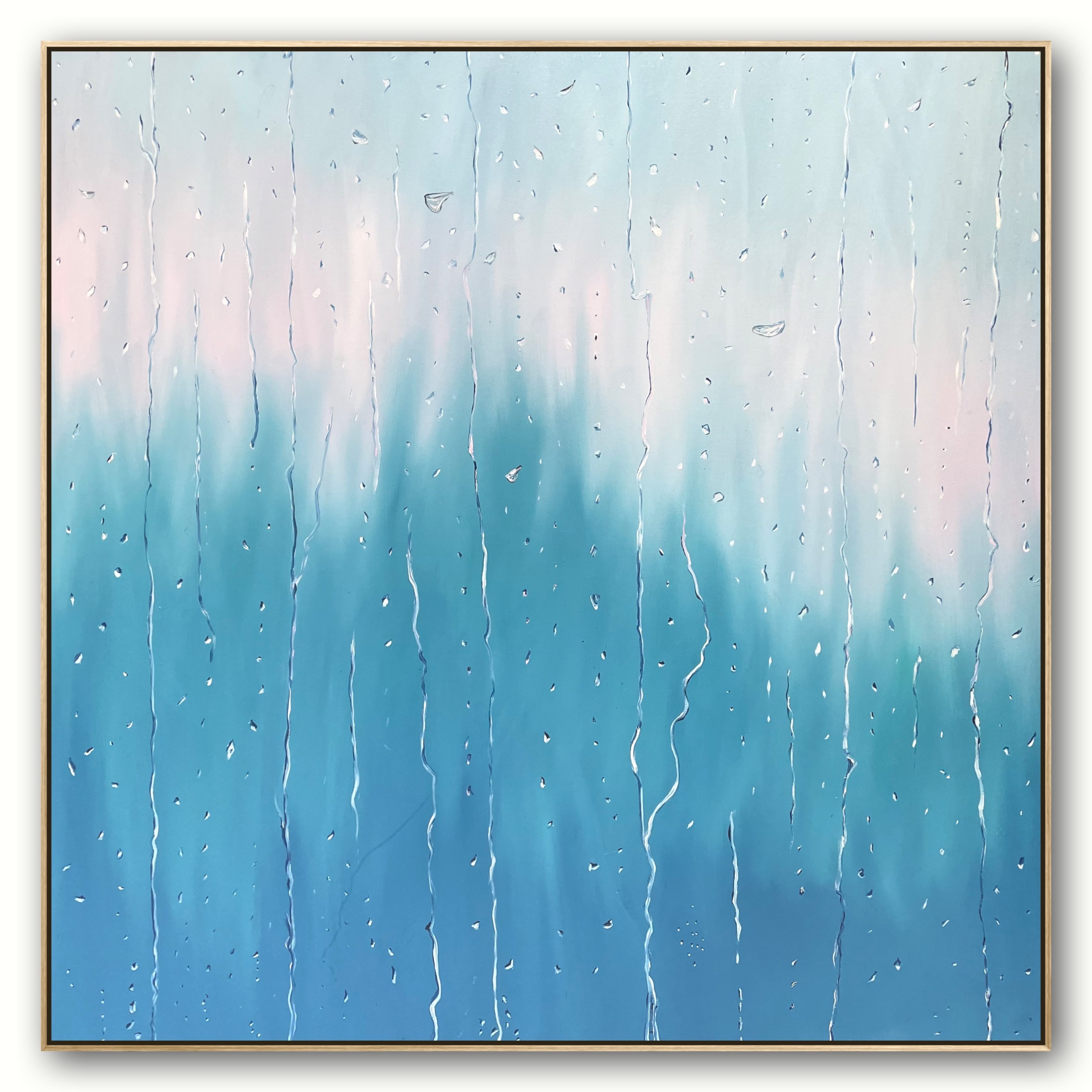 Alanah Jarvis Rain Painting On White Wall Turquoise And Pink