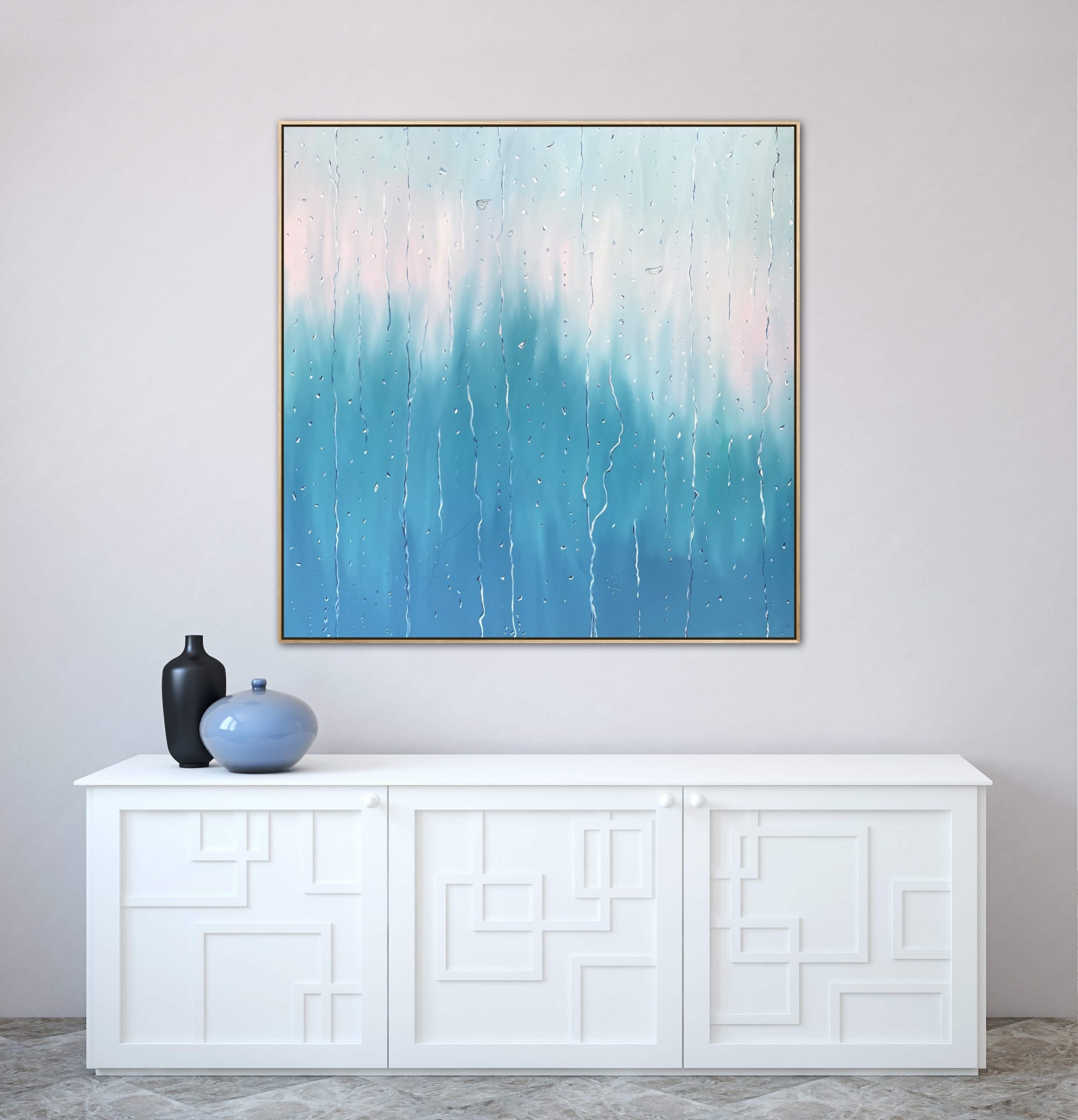 Alanah Jarvis Rain Painting Turquoise And Pink Framed