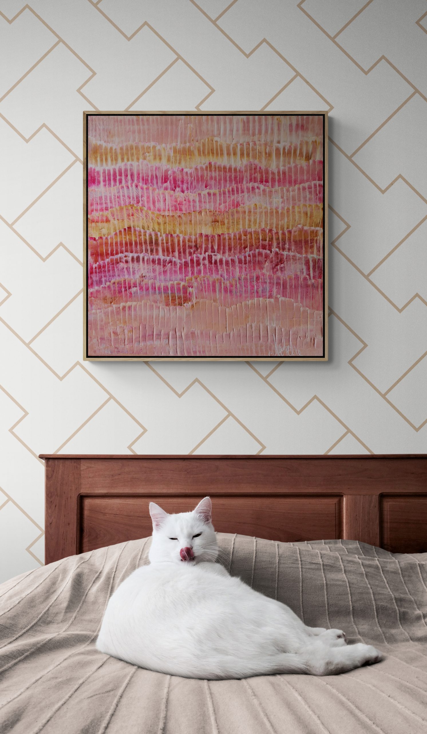 Cute White Cat Lying On Bed