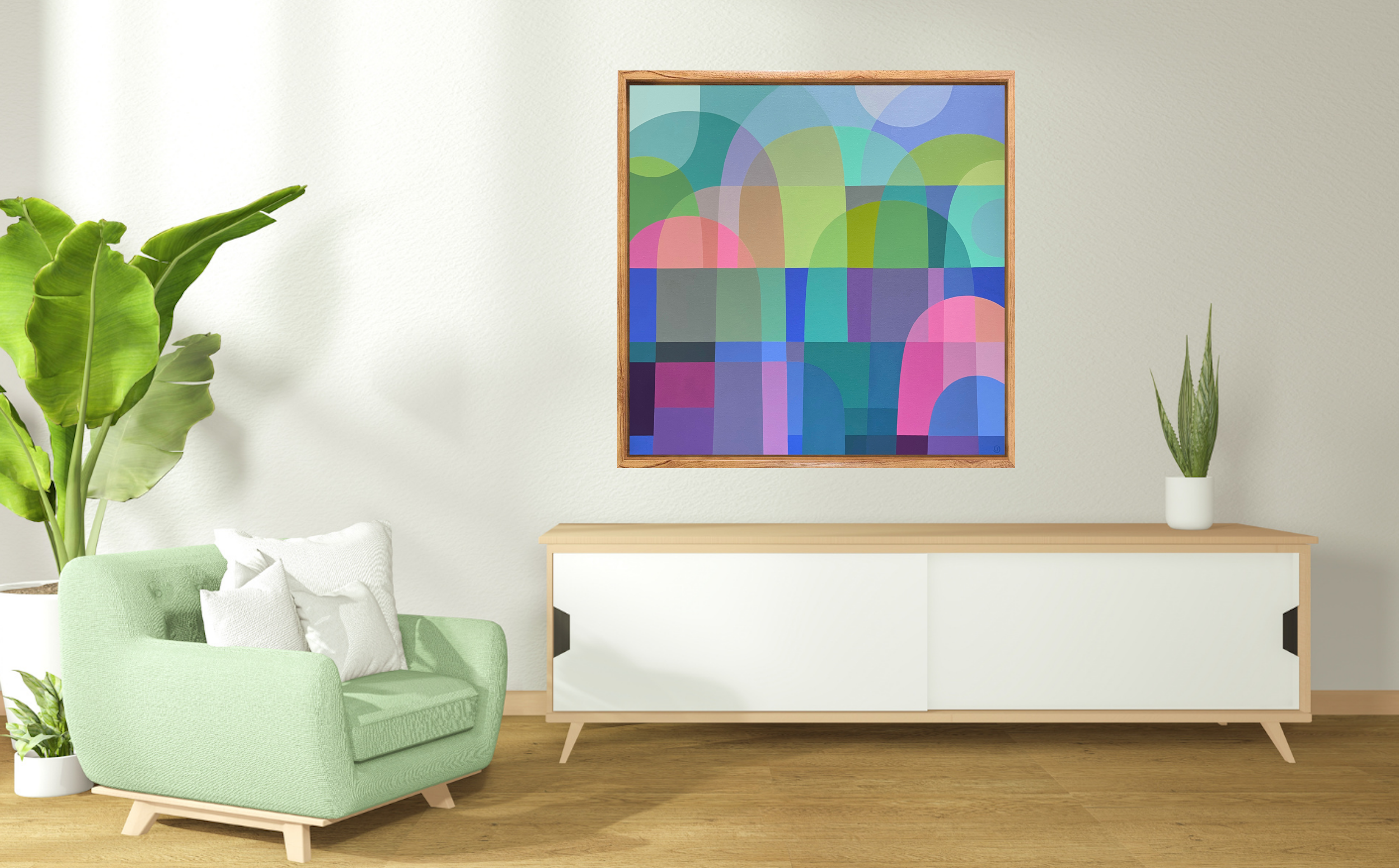 Charlotte De Pace Daybreak Insitu Above Sideboard Art Lovers Australia