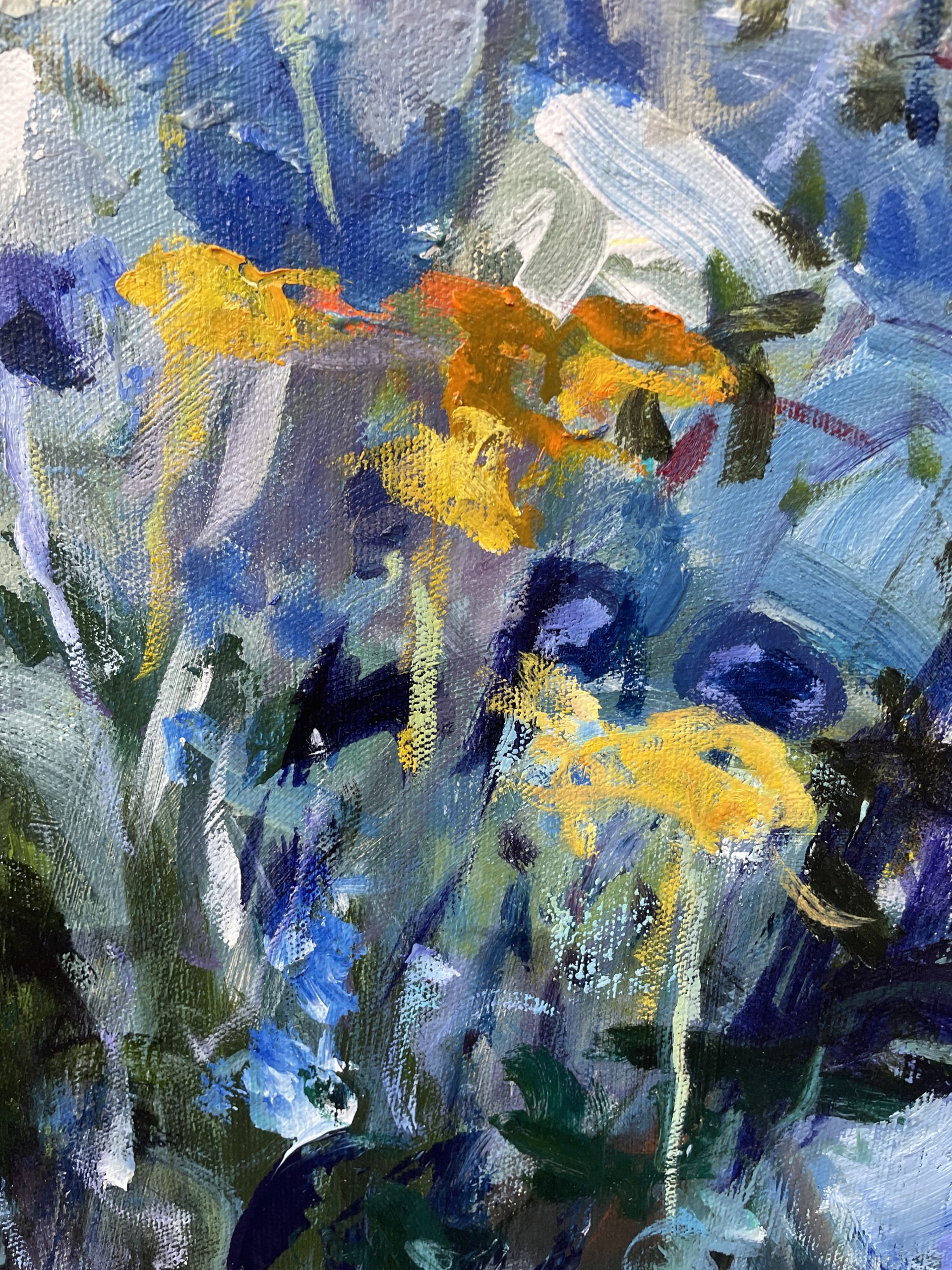 Garden Of Echinacea, Daisies And Blue Buttons Closeup 2