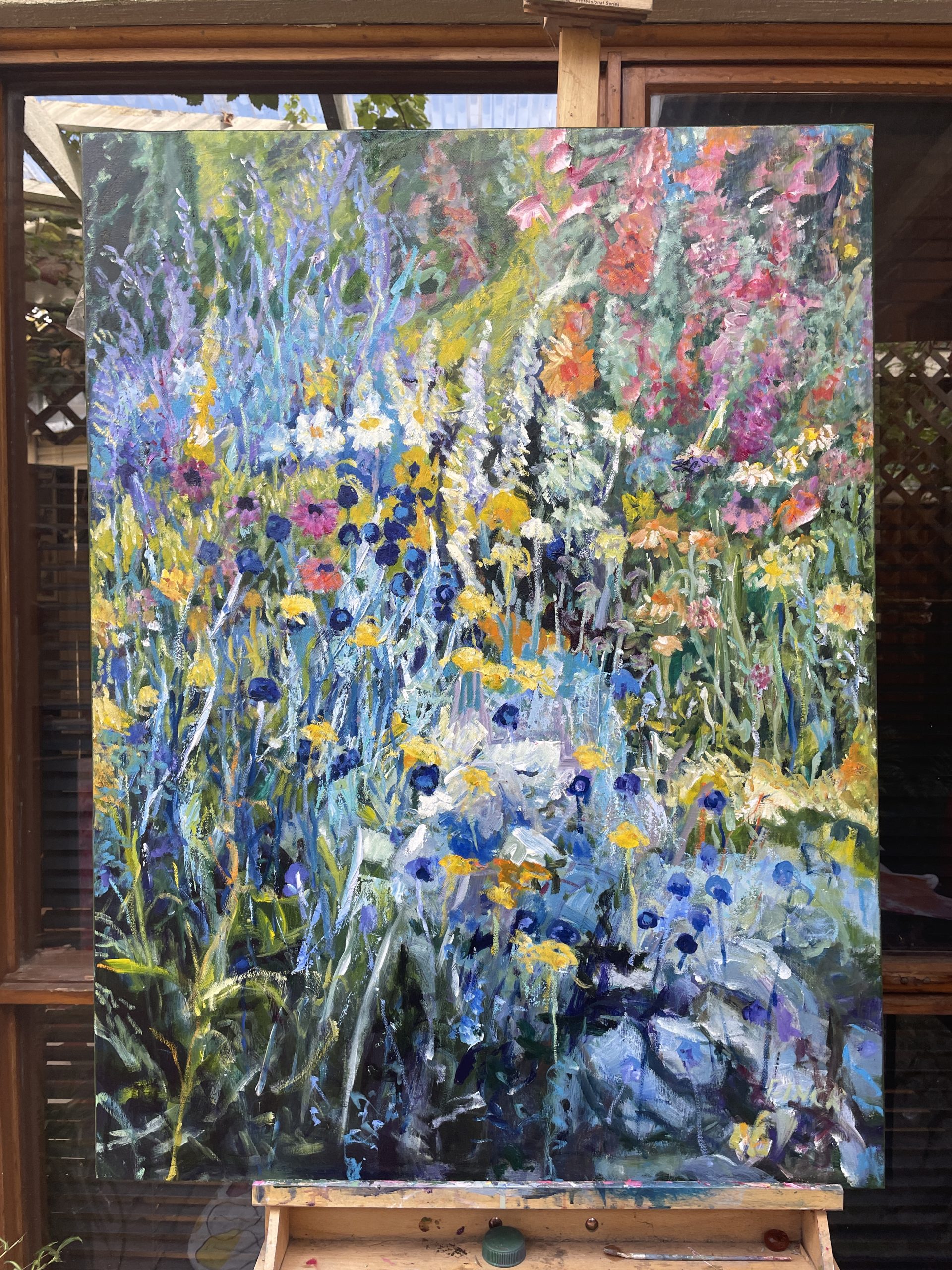 Garden Of Echinacea, Daisies And Blue Buttons Studio View