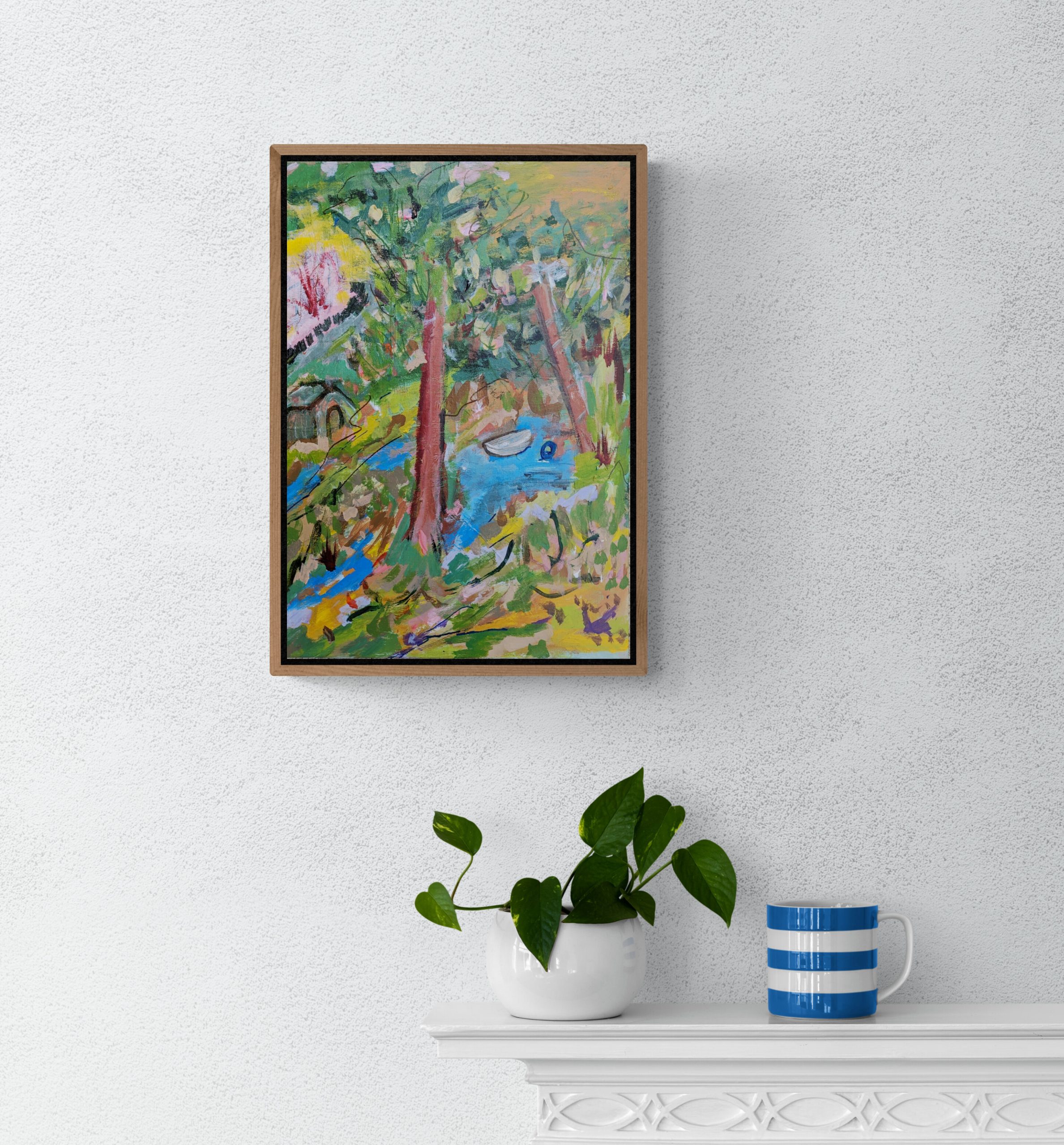 Plant And Cup Sitting On Fireplace Mantel (7)