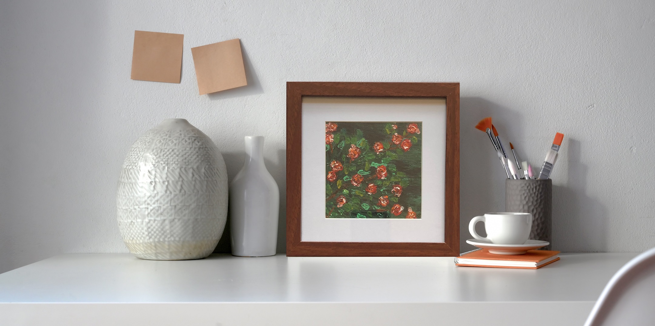 Cup And Saucer On Gray Table Nearvgray Vase 3758862