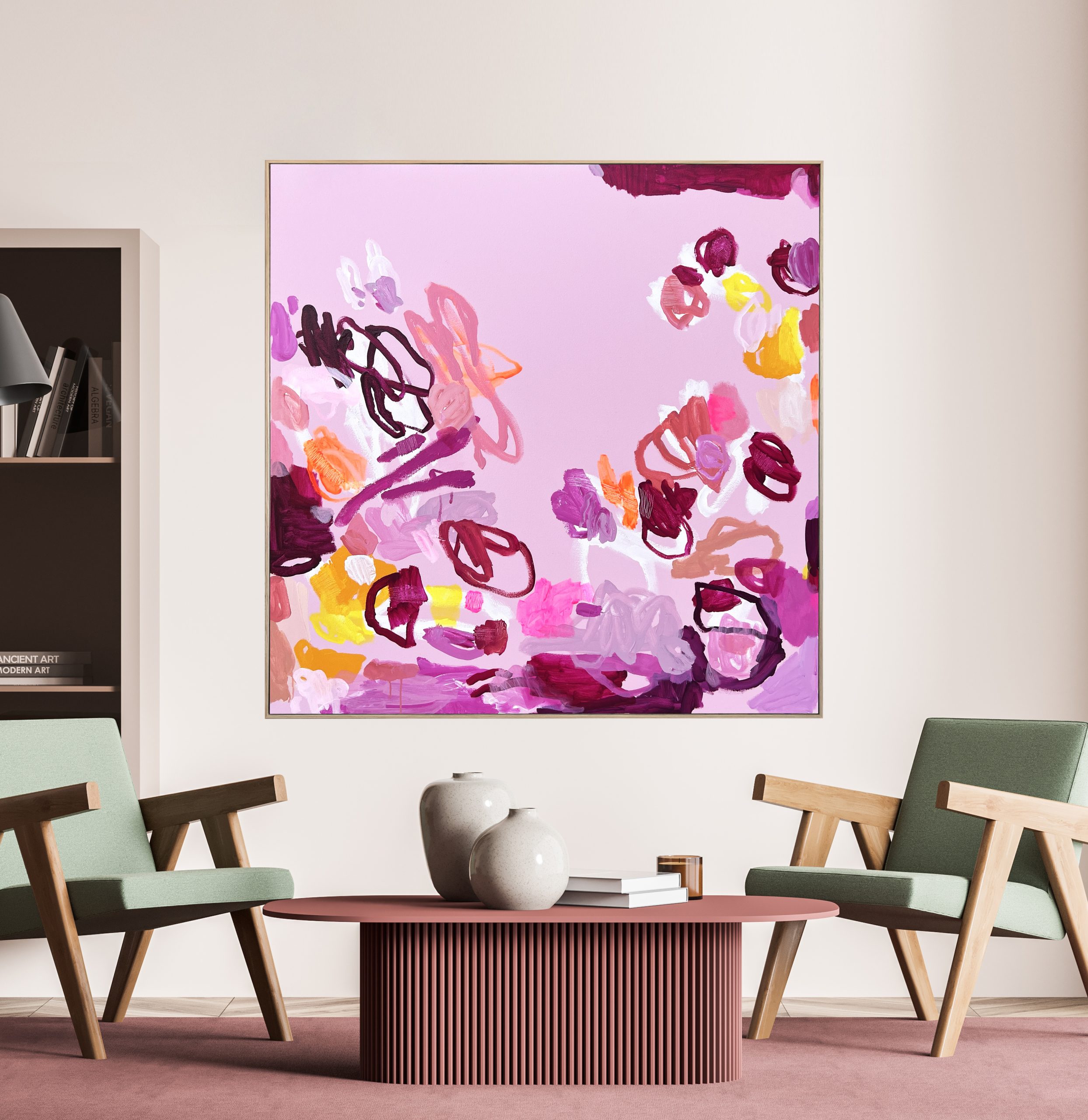 I Swam With My Eyes Open Rebecca Koerting Pink Modern Abstract Insitu 2
