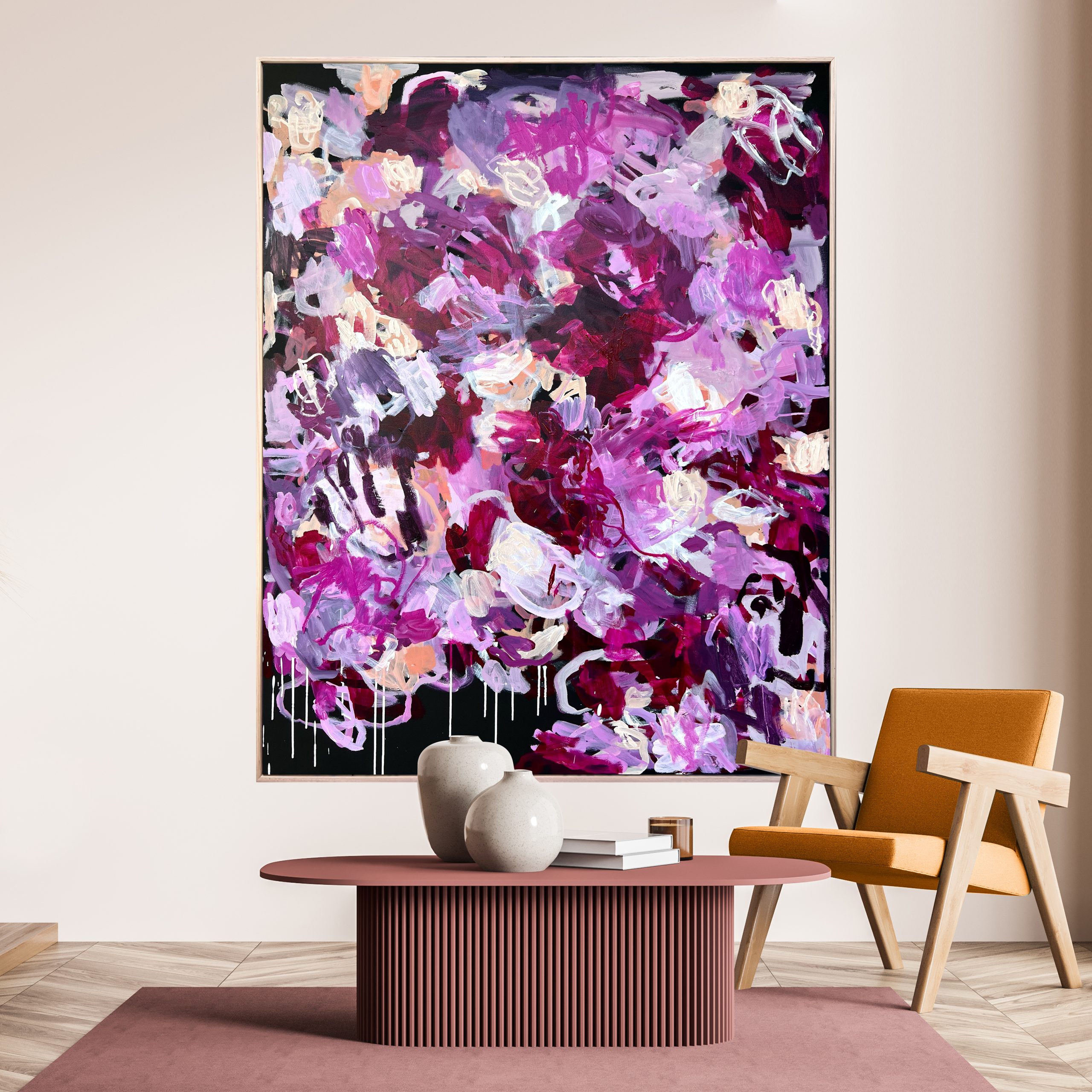 The Feeling At Midnigh Rebecca Koerting Pink Modern Abstract Insitu 4 Sq Copy